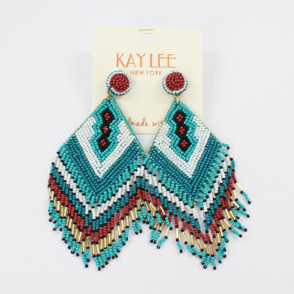 Kaylee Seed Beaded Beautiful Fun Boho Turq Tribal Post Earrings Made In India